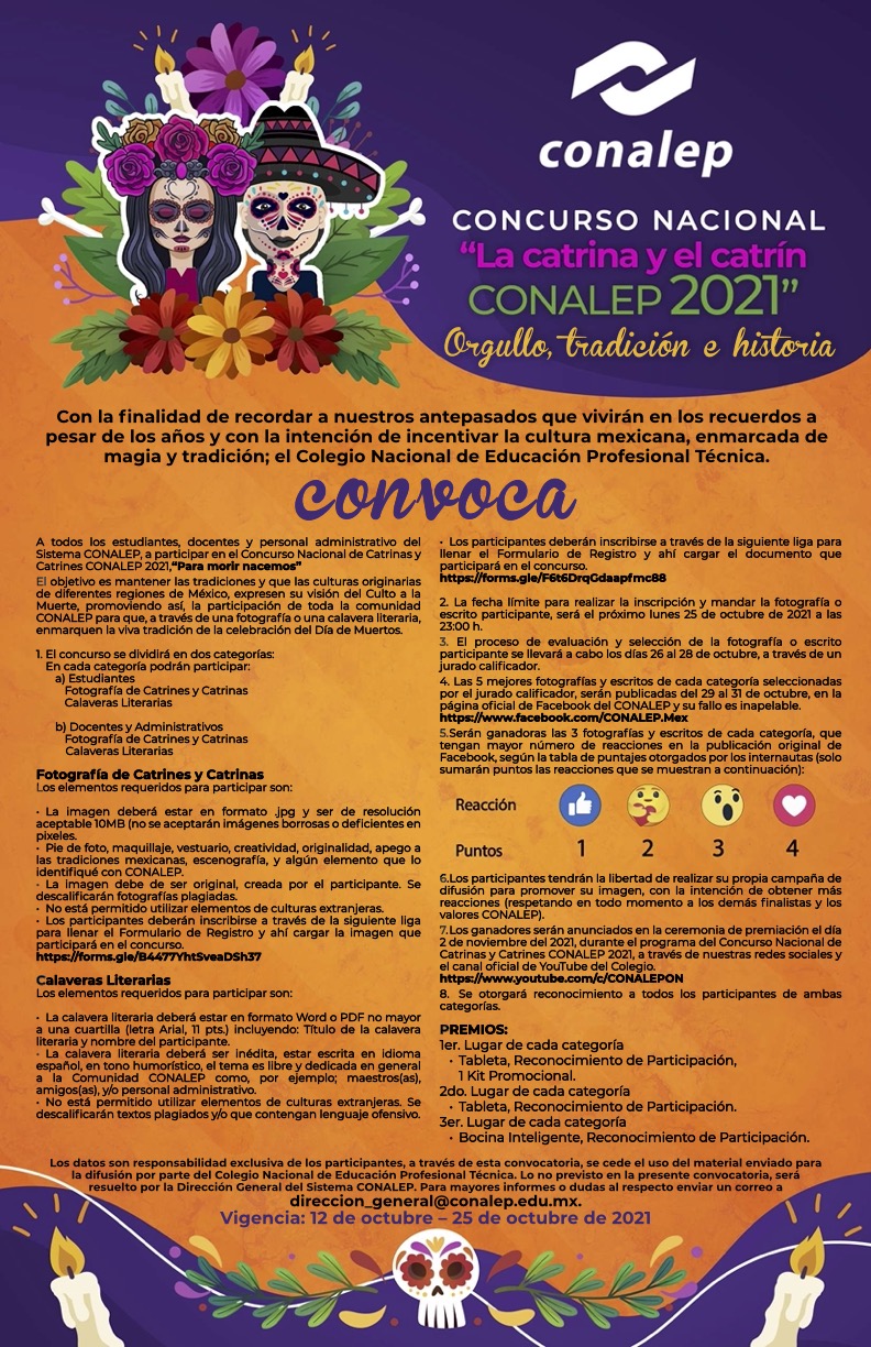 CONVOCATORIA CATRINA Y CATRÍN CONALEP 2021